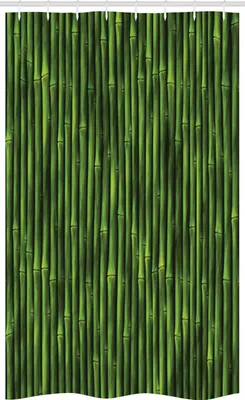 Produktbild von ABAKUHAUS Grün Schmaler Duschvorhang, Tropical Bambusstämme, Badezimmer Deko Set aus Stoff mit Haken, 120 x 180 cm, Grün