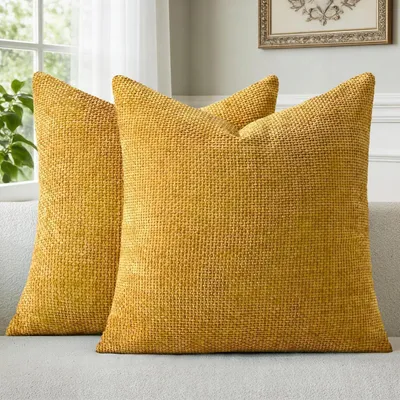 Productafbeelding van Kussensloop, 60x60 cm, geel, chenille, set van 2