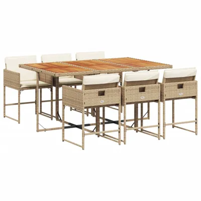 Produktbild von vidaXL 7-tlg. Garten-Essgruppe mit Kissen Beige Poly Rattan