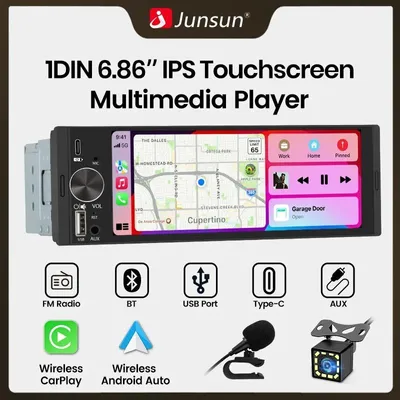 Produktbild von 1-DIN Autoradio mit 6,86" Touchscreen, Wireless CarPlay, Android Auto und Rückfahrkamera-Unterstützung