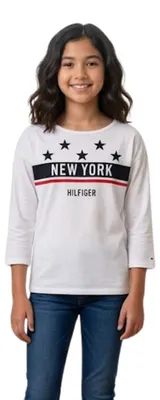 Immagine prodotto di Maglietta a maniche 3/4 per bambine, marca Tommy Hilfiger, in cotone, taglia 158