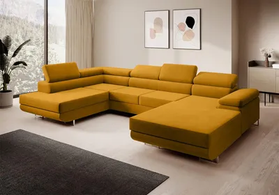 Produktbild von Ecksofa MARGO U- Form, moderne Couch mit Schlaffunktion, verstellbare Kopfstützen, zwei Bettkästen, große Polstercouch – Kronos 42