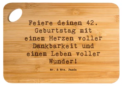 Produktbild von Mr. & Mrs. Panda Holzbrett Spruch 42. Geburtstag Wunder - Transparent - Geschenk, handgefertigte Geschenke, feiern, schneidbrett, Schneidebrett, sicher sein, Brett