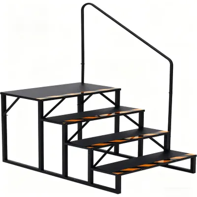 Produktbild von Campertrappe - Wohnwagentrappe - Trittstufe - Einstiegsstufe - Klapptreppe - Stahlhandlauf - Tragfähigkeit: 299 kg