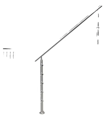 Image de Mains courantes VEVOR pour escaliers extérieurs, longueur 59 pouces, 5 barres transversales, set de mains courantes d'escaliers, garde-corps de transition en acier inoxydable avec kit de montage, mains courantes d'escaliers à deux colonnes