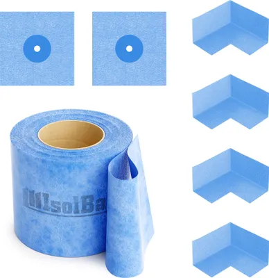 Produktbild von Isolbau 208B Abdichtung Bandset - Dicht-Set für den Innen und außen bereich inkl. 10 m Dichtband, 4x Innenecken & 2x Wandmanschetten, Abdichtung Dusche Bad Küche Wand Wasserdicht