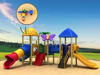 Produktbild von Spielturm mit Rutschen Bunter Spielplatz aus Kunststoff Outdoor Turm