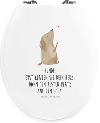 Produktbild von Mr. & Mrs. Panda Toilettendeckel Hund Liebe - Weiß - Geschenk, Sprüche, Herz, klo deckel, Hunde, Holz Klobrille, Klo-Deckel, WC Sitz
