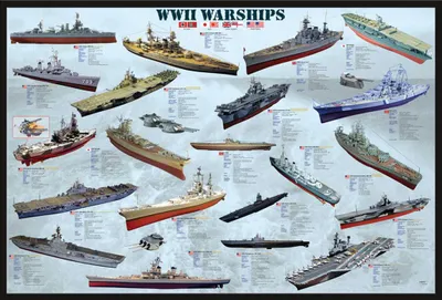 Image de Educational - Education - Poster - World War II War Ships 2ème guerre mondiale bateaux + cadre interchangeable, Shinsuke® Maxi plastique noir, vitre acrylique