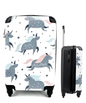 Produktbild von MuchoWow® Koffer Handgepäck Trolley Rollkoffer Kleine Reisekoffer mit 4 Rollen - Design - Einhorn - Zitate - Cabin Size < 55x40x23 cm & 55x40x20 cm - Kinderkoffer - Kabinenkoffer - Boardgepäck - Reise-Box - Reisekoffer - Reisegepäck - Koffer mit Bild - Trolley für Kinder