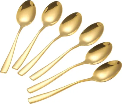 Immagine prodotto di set di 6 cucchiai da portata dorati in acciaio inossidabile di alta qualità - Moderni ed eleganti