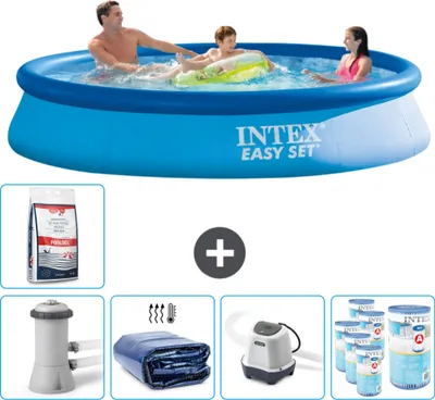Produktbild von Intex runder aufblasbarer Easy Set-Schwimmpool – 366 x 76 cm – Blau – inklusive Pumpe Sonnensegel - Salzwassersystem - Filter - Poolsalz