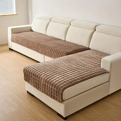 Immagine prodotto di 2 pezzi copridivano in flanella marrone, copridivano a 4-5 posti, copridivano antiscivolo, protezione per mobili, decorazione della casa, design classico, dimensioni (90x160cm+90x210cm)