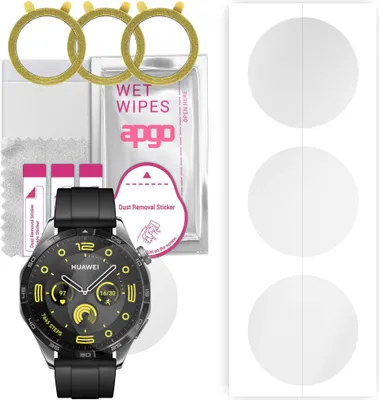 Produktbild von apgo 3 Stück Schutzfolie, klar, kompatibel mit Huawei Watch GT4 46 mm Smartwatch, Hydrogel Displayschutzfolie mit Positionierhilfe, Displayfolie, robust und kratzfest