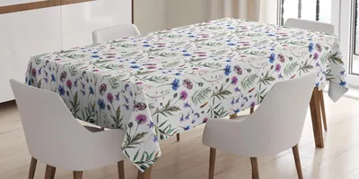 Obrázok produktu pre ABAKUHAUS Obrus Distel, letné divoké kvety ako chrpa, vŕbové vetvičky a zvonček v akvarelovom štýle, 140 x 170 cm, viacfarebný