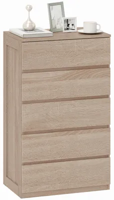 Immagine prodotto di Cassettiera 5 Cassetti in Legno con Guide in Metallo e Maniglie Scanalate, 60x39x100 cm, color Faggio