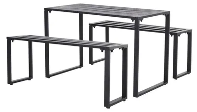 Zdjęcie produktu dla Zestaw piknikowy składający się z stołu i dwóch ławek | Kolor: czarny | Wymiary: 110x55x70 cm