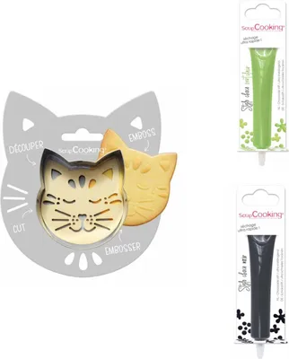 Produktbild von Relief-Kekspackung für Katzen + 2 Stifte aus hellgrüner und dunkler Schokolade