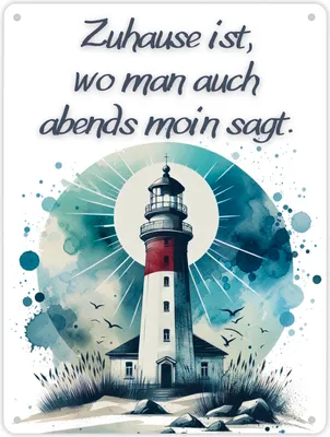 Produktbild von Leuchtturm Metallschild XL in 21x28 cm mit Spruch Zuhause ist, wo man auch
