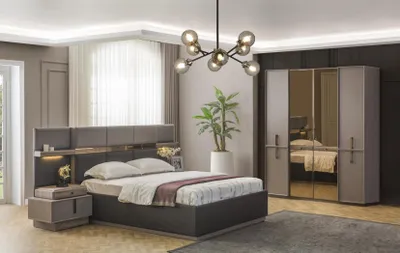 Produktbild von Doppelbett Komplette Schlafzimmer Bett 4tlg Grau Nachttische Schrank