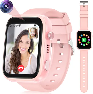 Obrázek produktu pro （Pink）Dětské chytré hodinky 4G s GPS a telefonem, dětské chytré hodinky s Wi-Fi videohovory SOS kamera, IP67 vodotěsné dětské chytré hodinky s GPS polohou v reálném čase, hudební video přehrávač, budík