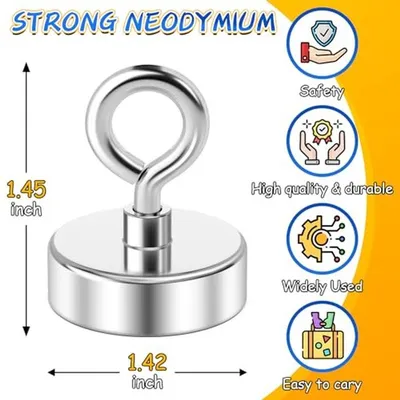 Superstarke Neodymvismagneten - 68 kg Zugkraft für magnetisches Angeln und Flussrenaturierung, Durchmesser 36 mm