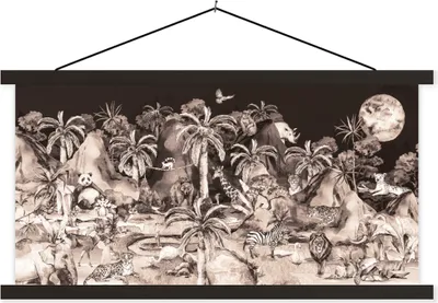 Produktbild von MuchoWow® Textilposter Dschungel - Tiere - Kinder - Bäume - Pflanzen 120x60 cm mit schwarzem Rahmen - Dekoration Schlafzimmer