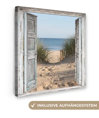 Produktbild von MuchoWow® - Leinwandbilder - Düne - Strand - Aussicht - Sommer, Wandbild, Wanddeko Bilder Wohnzimmer, 90x90 cm