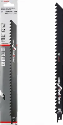 Produktbild von Bosch S 1241 HM, Stichsägeblatt, Porenbeton, Mauerziegel, Porenbeton, Hartstahl (HCS), Schwarz, Weiß, Hartmetall-bestücktes Wolfram (TCT), 25 cm