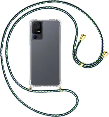 Produktbild von Handykette Backcover-Schutzhülle mit Band (Metall goldfarben) für TCL 40 SE (6.75'') - grün/blau/weiß