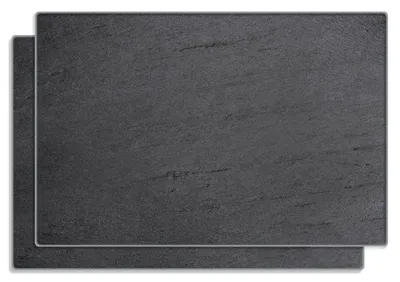 Produktbild von Wallario Frühstücksbrettchen 2er Set aus Glas, je 20 x 30 cm, mit rutschfesten Füßen, Motiv Schwarze Schiefertafel Optik - Steintafel