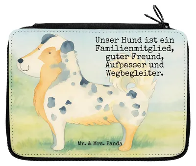 Produktbild von Mr. & Mrs. Panda Bleistiftetui Hund Australien Shepherd Design - Weiß - Geschenk, Federmappe, Federtasche, Spruch, Sprüche, Familie, Etui für Stifte, Mäppchen