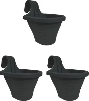 Immagine prodotto di 1+1 vasi da balcone con gancio, antracite, 3 l, resistenti, resistenti ai raggi UV, con fori di drenaggio, 22,2x28x16,6 cm