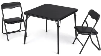 Immagine prodotto di Set tavolo e sedie, rivestimento in pelle, struttura in metallo, set nero - 2 sedie