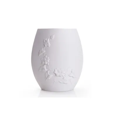 Obrázek produktu pro Oválná porcelánová váza s ornamentem – ručně vyrobená, bílá, 16 cm