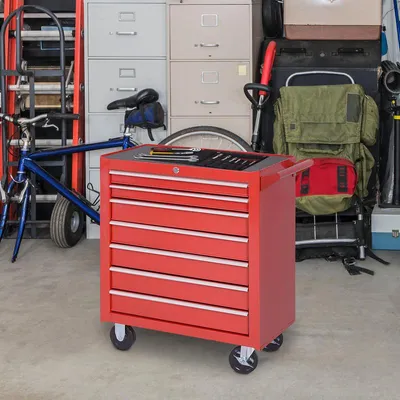 Produktbild von Werkzeugwagen – Stahl-Werkstattwagen mit 7 Schubladen und Rädern – Tragfähigkeit: 150 kg