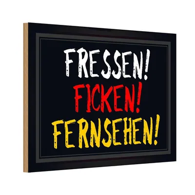 Obrázek produktu pro vianmo Dřevěná cedule Dřevěný obrázek 20x30 cm Fressen ficken Fernsehen