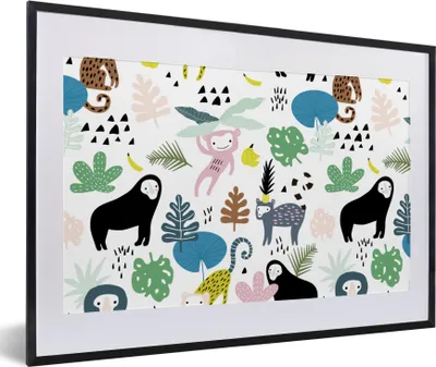 Produktbild von MuchoWow® MuchoWow® Gerahmtes Poster Tiere - Pflanzen - Dschungel 60x40 cm - Poster mit zchwarzem Bilderrahmen - Schlafzimmer - Plakat in Rahmen - Drucken
