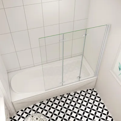Produktbild von AICA 130cmx140cm Weiß Badewannenaufsatz 6mm NANO ESG-glas 3-teilig Faltwand Badewannenfaltwand Badewanne Duschabtrennung Duschwand für Badewanne