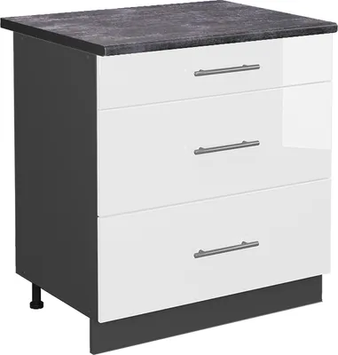 Produktbild von Küchenunterschrank Vicco Fame-Line Weiß Hochglanz 80 cm mit 3 Schubladen, AP Anthrazit, Model 46966