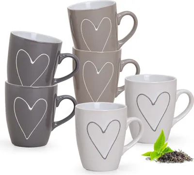 Immagine prodotto di Bellissimo set di 6 tazze da caffè monocromatiche con cuori in stile country house