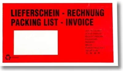 Produktbild von 1000x Dokumententaschen aus Pergamin Papier Lieferschein/Rechnung rot DIN-Lang
