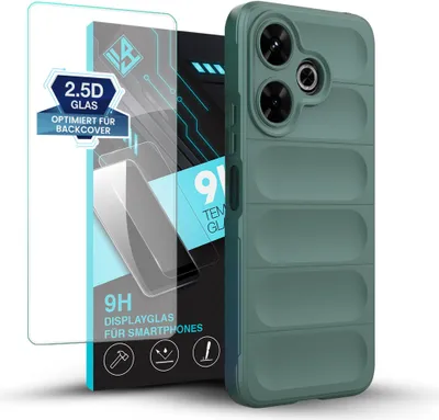 Produktbild von Handy Hülle für Xiaomi Redmi 13 mit 9H Displayglas Displayschutz Plus Grip Case Cover Schutzhülle Softgrip Farbe: Grün