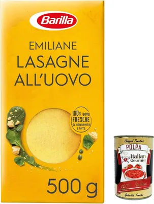 Produktbild von 3x Barilla Pasta all' Uovo Le Emiliane Lasagne, Eiernudeln, Pasta mit Ei 500g + Italian Gourmet polpa 400g