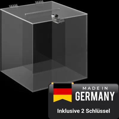 Produktbild von Spendenbox / Losbox aus Acrylglas : 25 x 25 x 25 cm, transparent mit Schloss