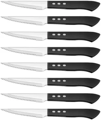 Productafbeelding van PromoHome® Steakmes-set – 8-delig roestvrijstalen steakmes met getande snede, zwart