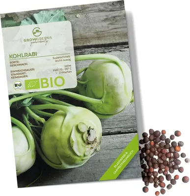 Produktbild von Kohlrabi Samen (Superschmelz, 20 Korn) - Kohlrabi Saatgut aus biologischem Anbau ideal für die Anzucht im Garten, Balkon oder Terrasse