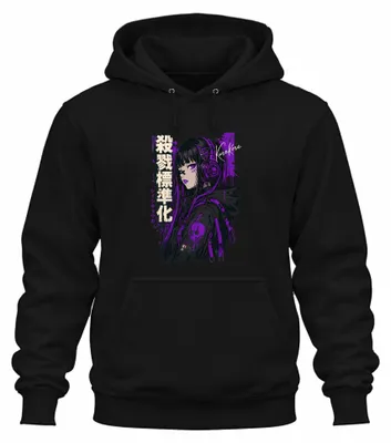 Produktbild von Anime Girl Cyberpunk Techwear Japanisch Japan Y2K Manga Hoodie Kapuzenpullover, Schwarz, M