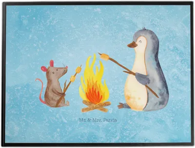 Produktbild von Mr. & Mrs. Panda Schreibunterlage Pinguin Lagerfeuer - Eisblau - Geschenk, Maus, bastelunterlage, Motivation, schreibtischunterlagen, Schreibtischauflage, Tischschoner