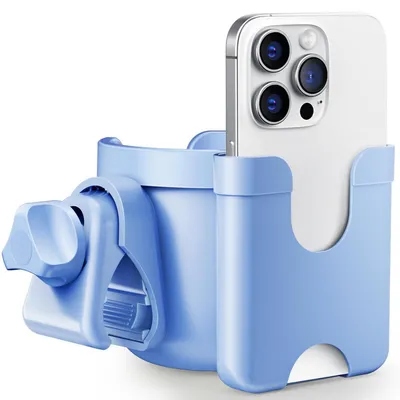 Image de Porte-gourde pour poussette 2 en 1, accessoire universel pour poussette avec support pour téléphone, bleu